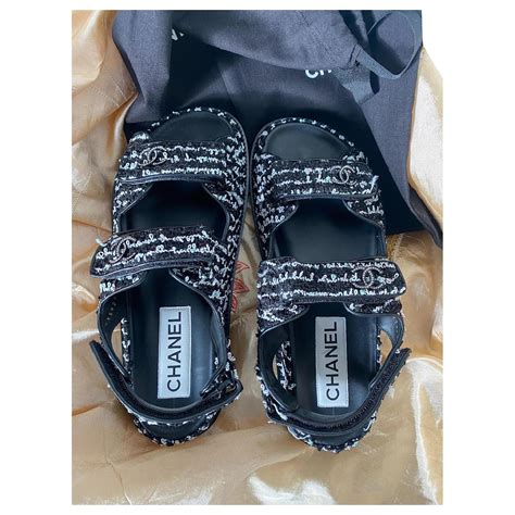 chanel dad sandals leather|chanel dad sandals tweed.